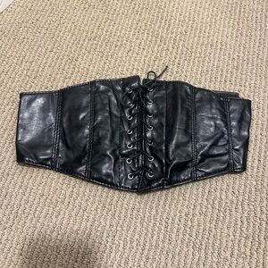 Black Lace-Up Corset Belt with Velcro on Backside